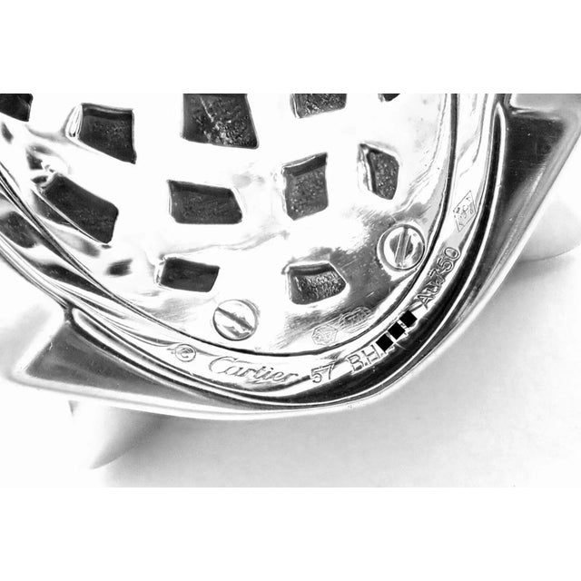 Cartier Panther Panthere 18k White Gold Peridot Onyx Lacquer Large Ring Cert, size 8 For Sale - Image 11 of 12