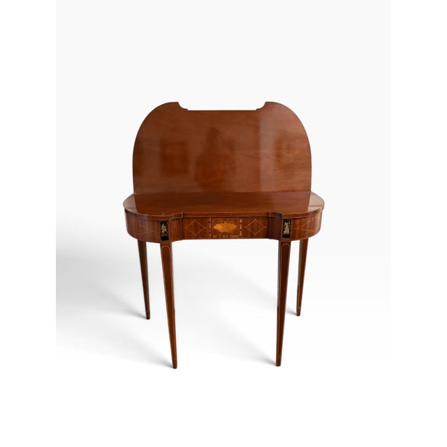Wood Late 20th Century Baker Furniture Historic Charleston Federal Mahogany Inlaid Folding Game Table For Sale - Image 7 of 18