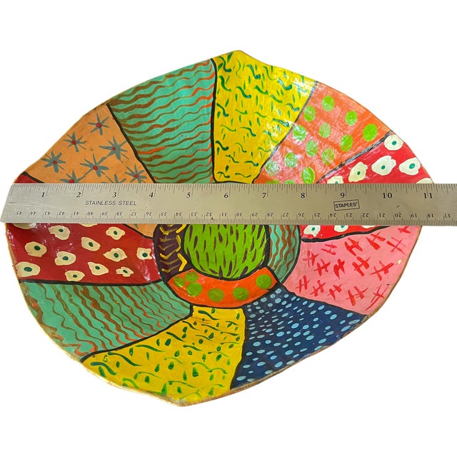Handmade Papier-Mâché Decorative Bowl – Colorful Folk Art / Memphis Style For Sale In Jacksonville, FL - Image 6 of 7
