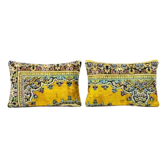 Mid-Century Velvet Lumbar Pillow Cover 16'' X 24'' - Set of Two For Sale