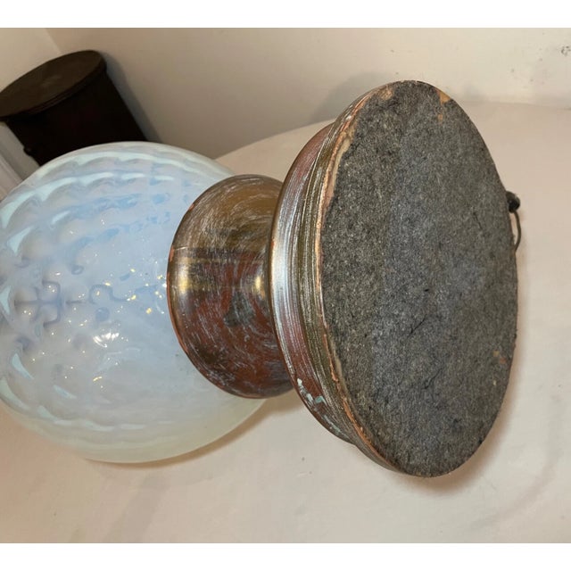 1960s Gigantic Hand Blown Italian Murano Opalescent Lattice Opal Glass Table Lamp Wood For Sale - Image 14 of 15