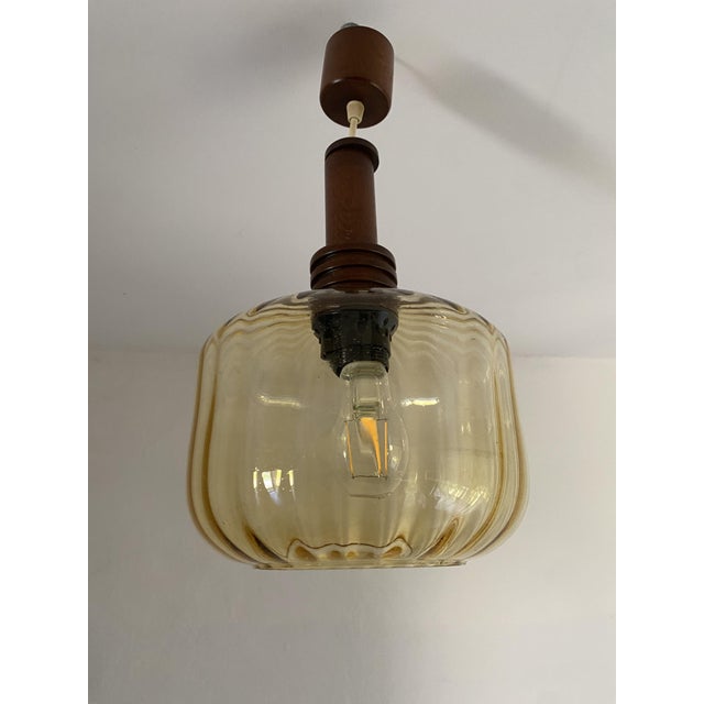 Mid-Century Modern Amber Glass Pendant Lamp, Yugoslavia, 1975 For Sale - Image 6 of 14