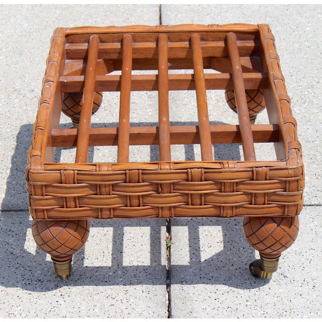 1960s Vintage Rattan Coffee Table / Ottoman Base – Boho Coastal Charm on Casters For Sale - Image 5 of 12