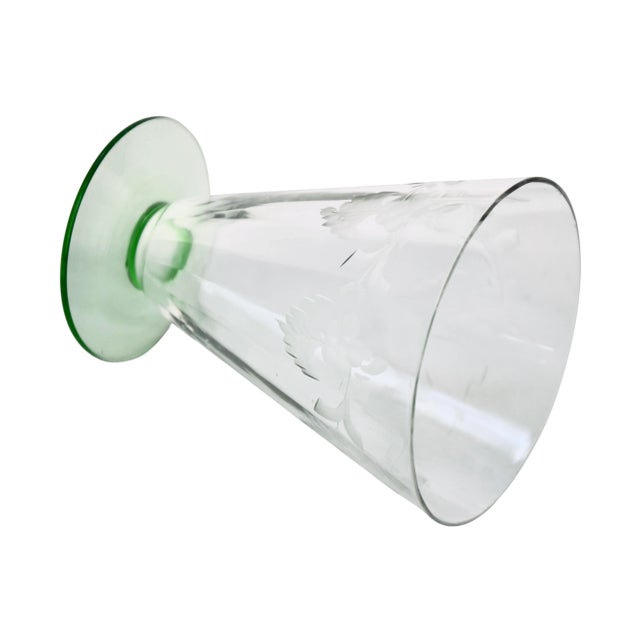 Traditional Spring Green Vaseline Glass Vase For Sale - Image 3 of 3