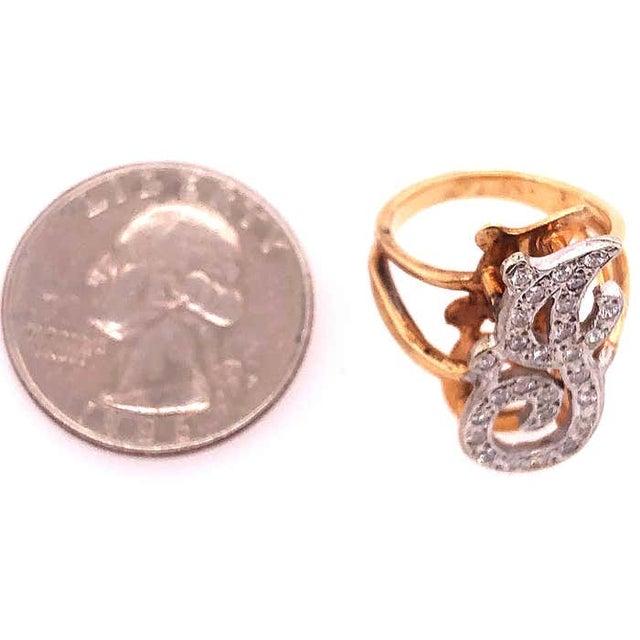 Metal 14 Karat Two-Tone Yellow and White Gold Diamond Initial J Ring, Size 6 For Sale - Image 7 of 9