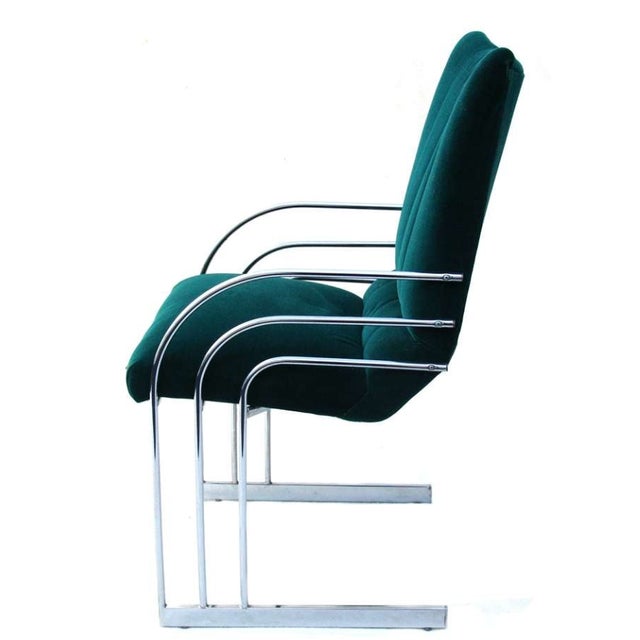Mid-Century Modern Mid-Century Modern Chrome frames with deep green channel-tufted upholstery Dining Chairs For Sale - Image 3 of 4