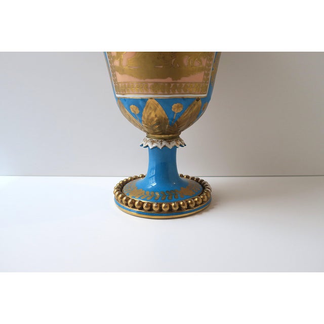 French Sèvres Style, German Porcelain Urn, Neoclassical, Blue & Gold, Circa 19th Century For Sale - Image 9 of 18