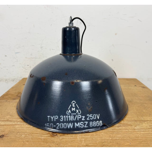 Industrial Dark Blue Enamel Pendant Lamp from Emax, 1960s For Sale - Image 10 of 17