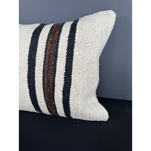 Turkish Hemp Pillow Cushion Natural Beige Black Pillow Cushion Cover 16" x 24" For Sale - Image 4 of 4