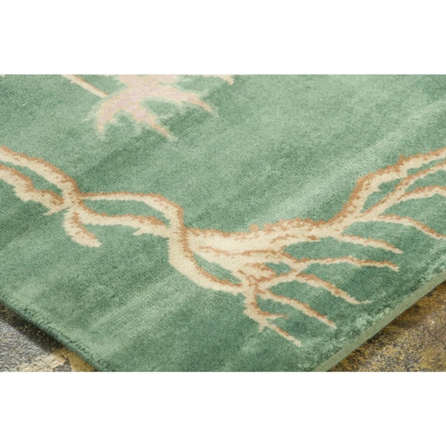 Hand-knotted in wool, this 4x5 contemporary runner celebrates the poetic beauty of Chinese Deco design. Set against a...