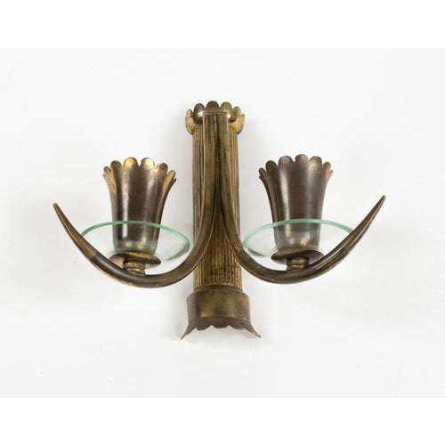 Gold Mid-Century Sconces in Brass and Glass in the style of Gio Ponti, Italy, 1950s For Sale - Image 8 of 17