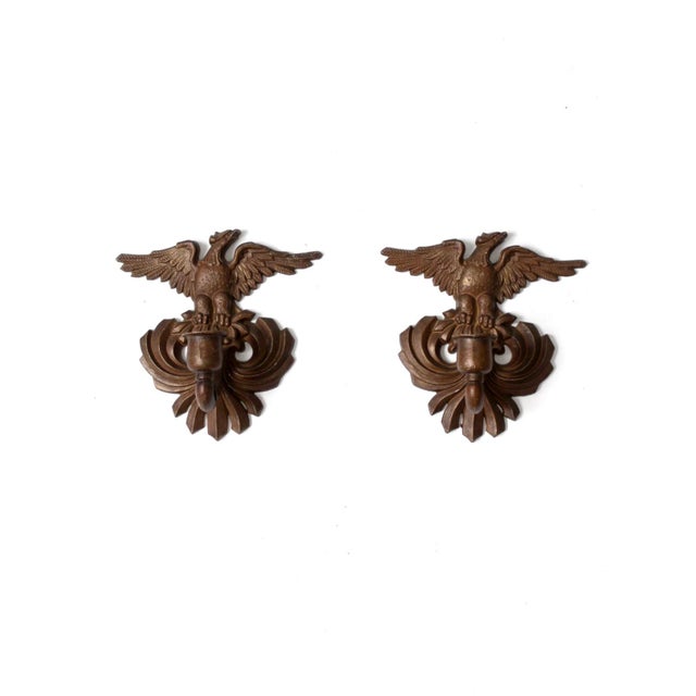 American Vintage Federal Revival Eagle Wall Candle Sconces Pair For Sale - Image 3 of 14