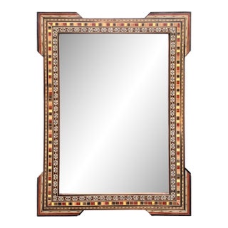 Vintage Marquetry Wood Inlaid Moorish Style Mirror For Sale