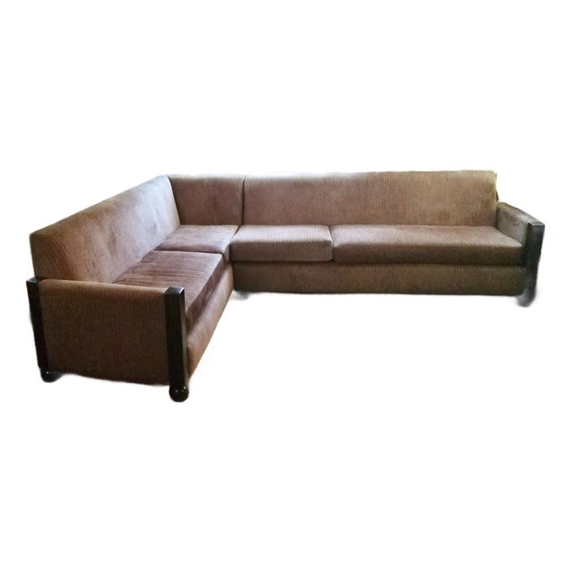 Custom Two Piece Brown Sectional Sofa, Upholstered in Osborne and Little Chenille For Sale