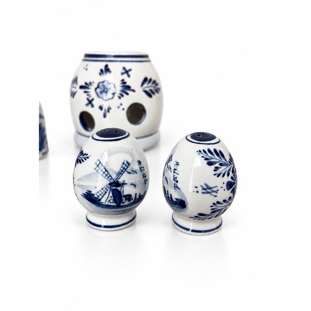 Vintage Dutch Blue and White Delft-Style Ceramic Pottery Set of 7 For Sale - Image 9 of 11