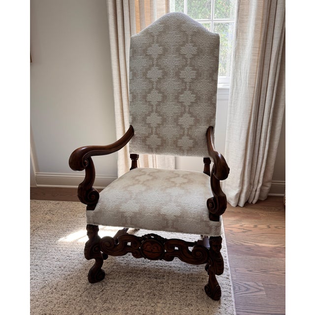 19th Century Early 20th Century Hand-Carved Baroque Throne Chair For Sale - Image 5 of 8