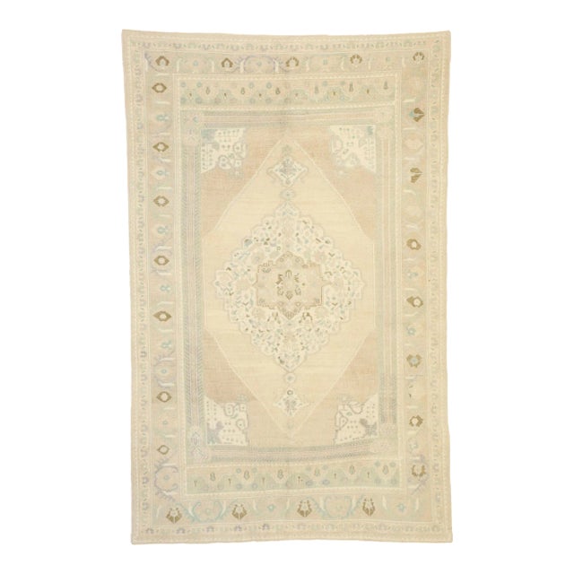 Mid 20th Century Muted Vintage Turkish Oushak Rug - 05'11 X 09'04 For Sale