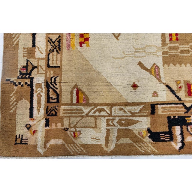 Textile Fine Antique Abstract Indian Agra Beige Brown Handmade Wool Rug For Sale - Image 7 of 8