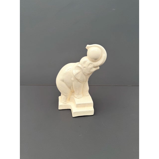 Art Deco Elephant with Balloon in Glazed and Crackled Earthenware by Duquenne for Longwy, 1930s For Sale - Image 6 of 6