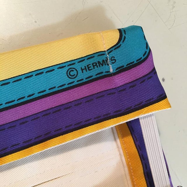Contemporary Hermes Vintage Handmade Ecuries Silk Scarf Face Mask For Sale - Image 3 of 7