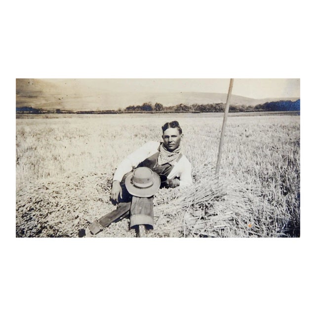 Early 20th Century Handsome Farmer Portrait Snapshot Photograph For Sale
