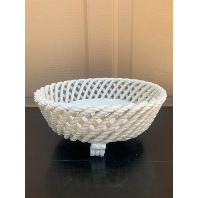French Country Trompe l'Oeil Porcelain Rope Basket Cachepot For Sale - Image 11 of 13