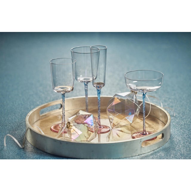 Traditional Sachi Pink & Blue Champagne Flutes, Set of 6 For Sale - Image 3 of 3