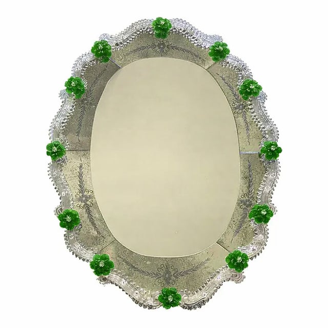 2010s Venetian Murano Glass Oval Floral Wall Mirror – Hand-Carved Italian Art For Sale - Image 5 of 8