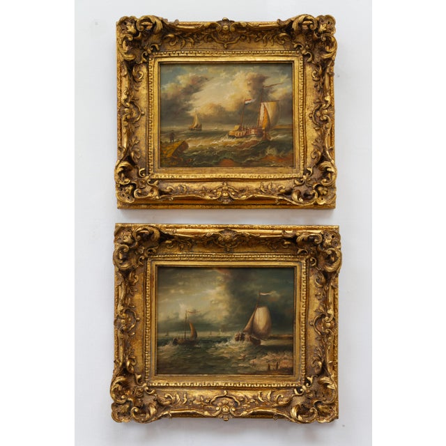 Sailing Boats, 20th Century, Oil Paintings, Framed, Set of 2 For Sale - Image 18 of 18