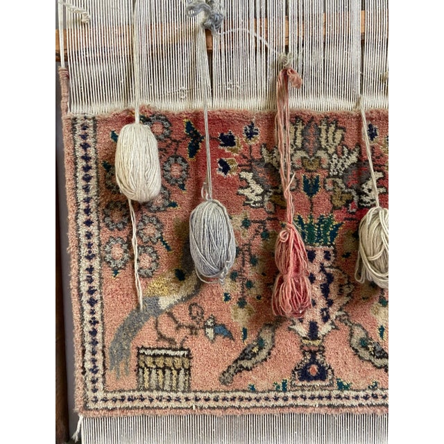 Wood Early 20th Century Rustic Decorative Wool Rug Wall Hanging Weaving Loom With Corresponding Weaving Tools For Sale - Image 7 of 12