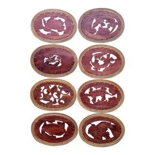 1970s Boho Chic Hand Carved Placemats, Set of 4 For Sale