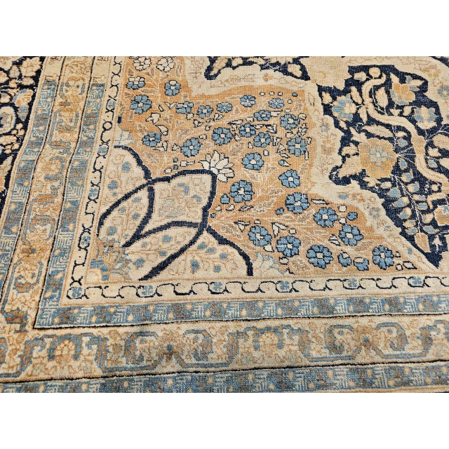 Antique Oversized Persian Tabriz Haji Jalili Carpet, Hand-Knotted Wool, Floral Pattern, Navy & Pale Red, 10x15 For Sale - Image 4 of 18