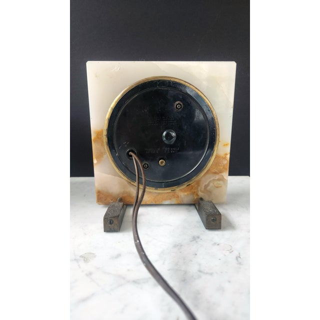 Metal 1930s Art Deco Onyx Desk Clock by Sessions – Electric Stone Mantle Clock, Brass Bezel For Sale - Image 7 of 18