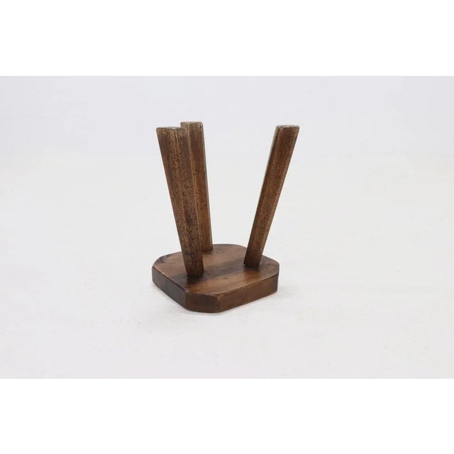 Brown Artisan Stained Pine Stool, France, 1950s For Sale - Image 8 of 9