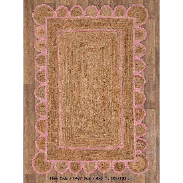 Light Pink Scallop Jute Light PInk Hand Made Rug - 2.6'x6' For Sale - Image 8 of 11