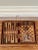 Mid-Century Modern Vintage Mid-Century Inlaid Wood & Brass Tabletop Game Set Backgammon, Chess, Dominoes, Dice , Made in England For Sale - Image 3 of 17