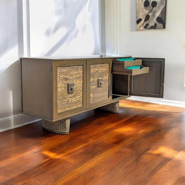 Vintage Rattan and Bamboo Door Sideboard Cabinet, Mid-Century For Sale - Image 10 of 18
