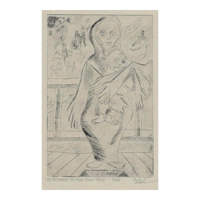 Embrace of the Iron Lady Surrealist Etching For Sale
