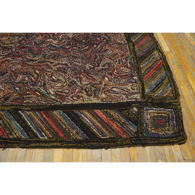 1930s 1930s Multicolor Antique Abstract Stripe Design American Hooked Folk Art Rug For Sale - Image 5 of 9