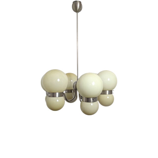 Chandelier with Double Opal Glass Spheres, 1970s For Sale - Image 14 of 14