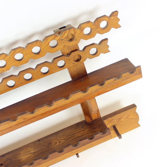 Mid-Century Modern Folk Art Wooden Wall Shelf, Czechoslovakia, 1950s For Sale - Image 3 of 9
