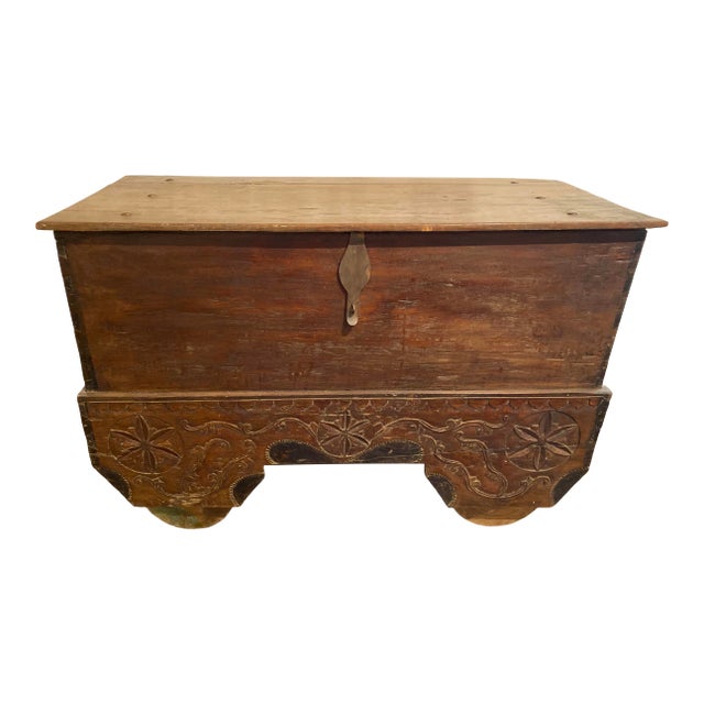 Antique Teak Storage Chest With Wheels For Sale