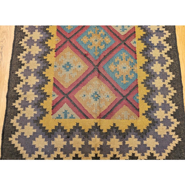 Vintage Turkish Tribal Runner, Flat-Woven Wool, Allover Geometric Patterns, 3’ x 10’ For Sale - Image 9 of 11