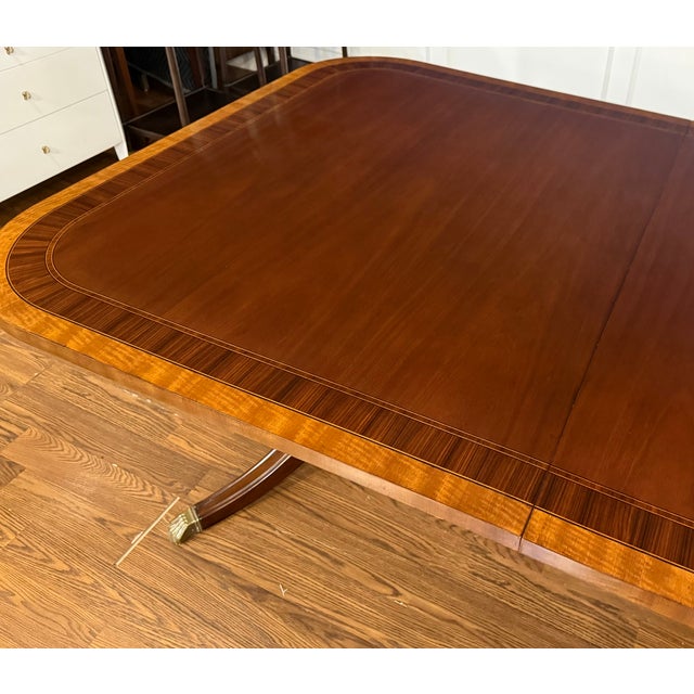 Traditional Multi-Banded Mahogany Dining Table by Leighton Hall - Showroom Sample For Sale - Image 11 of 18