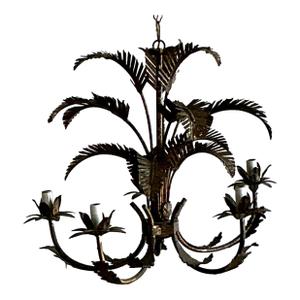 Vintage Regency Tole Punch Cut Palm Chandelier