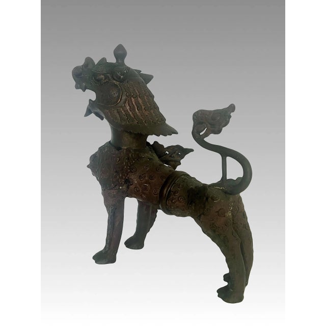 Ornate Antique Nepalese Bronze Buddhist Lion or Foo Dog Sculpture For Sale - Image 4 of 11
