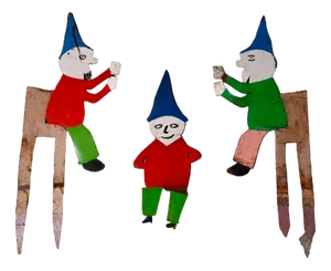 Bohemian Painted Metal Garden Gnomes, Set of 3