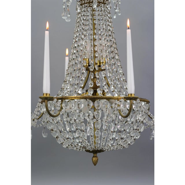 French Louis XVI Style Brass and Crystal Basket 9-Light Chandelier For Sale - Image 12 of 18