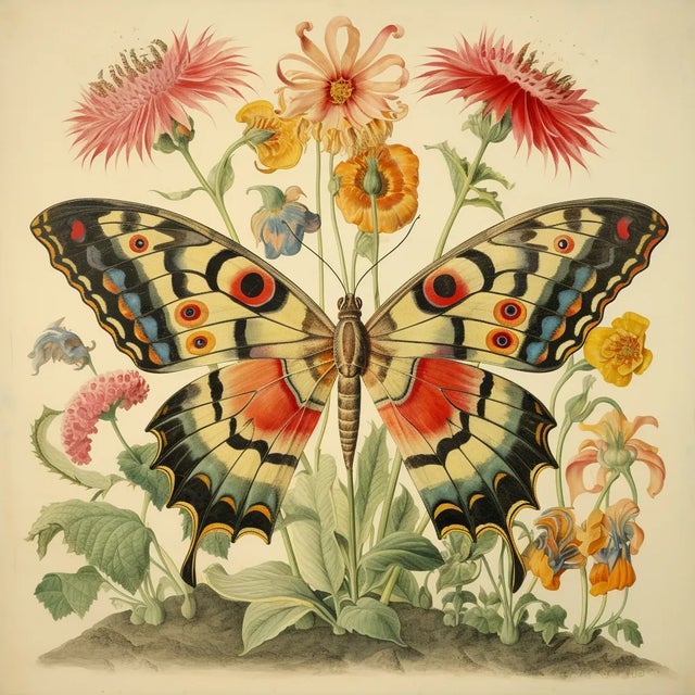 'Butterfly and Flowers' # 4 - Original Fine Art Print by Diane Grant Studio Editions. *Chairish Exclusive From a series of...