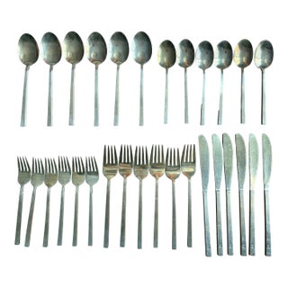Mid 20th Century Scanline Sigvard Bernadotte Bronze Marked Flatware Service for Six - 30 Pieces For Sale